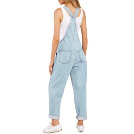 luvamia Women's Casual Adjustable Denim Bib Overalls Jeans Pants Fashion Loose Overall Jumpsuits Powder Blue Size XX-Large
