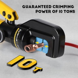 CGOLDENWALL Hydraulic Crimping Tools 10T 12 AWG to 2/0 AWG with Hexagon Steel 9 Dies for Copper and Aluminum Terminal Lugs Battery Wire Crimping, 2 Pairs of Sealing Rings Included