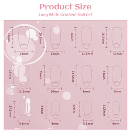 Calkkrer Pack of 24 Press On Nails Medium, White Gradient False Nails with Shiny Design, Light Pink Transparent Fake Nails, Artificial Nails for Sticking On