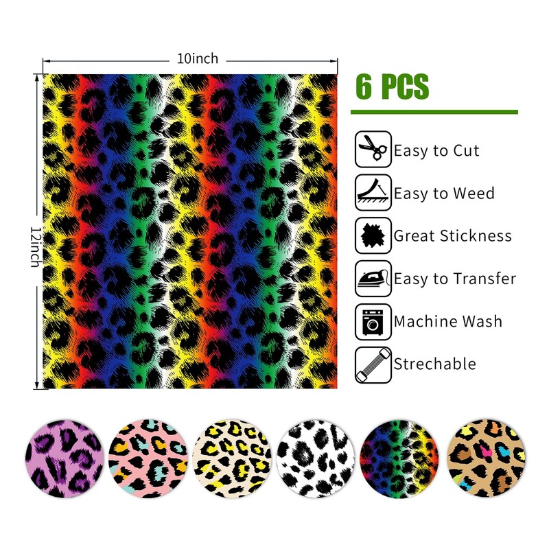 Leopard Printed Heat Transfer Vinyl 6 Sheets 12" x 10"