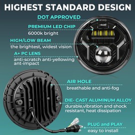 Auto Buero 2PCS 7 inch Led Headlight Round H6024 Led Headlight with Hi/Lo Beam DRL Turn Signal Compatible with Jeep Wrangler JK TJ CJ & Miata & Chevy S3 & Hummer H1 H2,DOT Approved