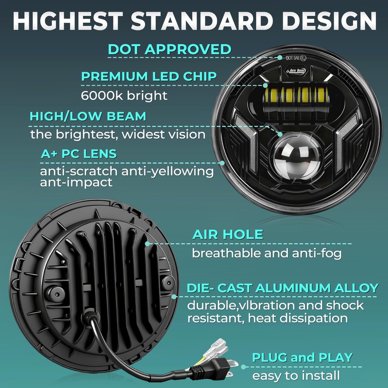 Auto Buero 2PCS 7 inch Led Headlight Round H6024 Led