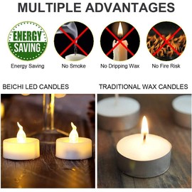 Velas LED Pilas, Paquete de 24 Velas Eléctricas Sin Llamas, Libres de Humo, Efecto de Parpadeo, 100% Seguras, Efecto de Parpadeo, LED Velas de Té para Hogar Festivales Decoración, Bodas y Fiestas