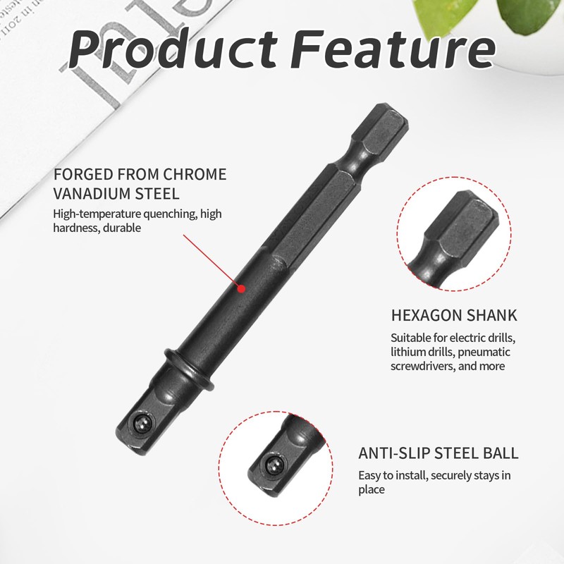 5PCS 1/4 Socket Driver Adapter Set, Black Drive Drill Impact