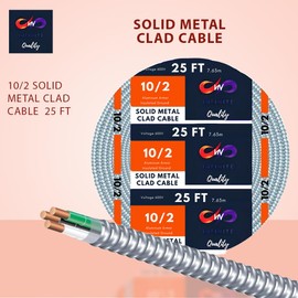 VN Infinite quality MC Cable 10/2 - Metal Clad - Aluminium Armor Solid Copper Conductor - Cable for Indoor (25 Ft)