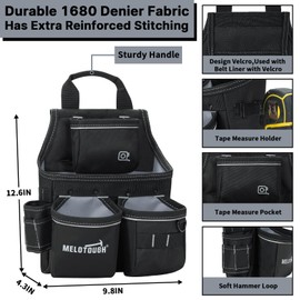 MELOTOUGH Tool Pouch with Belt,13 Pockets Small Utility Tool Pouch Designed for Carpenter,Construction,Maintenance Worker Adjustable 2-Inch Belt,Black
