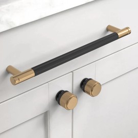 Asidrama 10 Pack 7 Inch(177mm) Matte Black and Champagne Bronze Cabinet Pulls Knurled Cabinet Handles Cupboard Handles Kitchen Cabinet Hardware for Cupboard Drawer Pulls