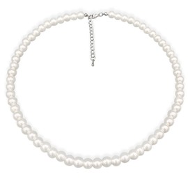 LIHELEI Pearl Necklace, 4/6/8 mm Pearl Necklace, Long Chain Pearl Necklace for Women, Silver Imitation Pearl Necklace, Pearl Orb Choker, Pearl Necklace Women's Pearl Necklace Men - 38-75 cm, Copper,