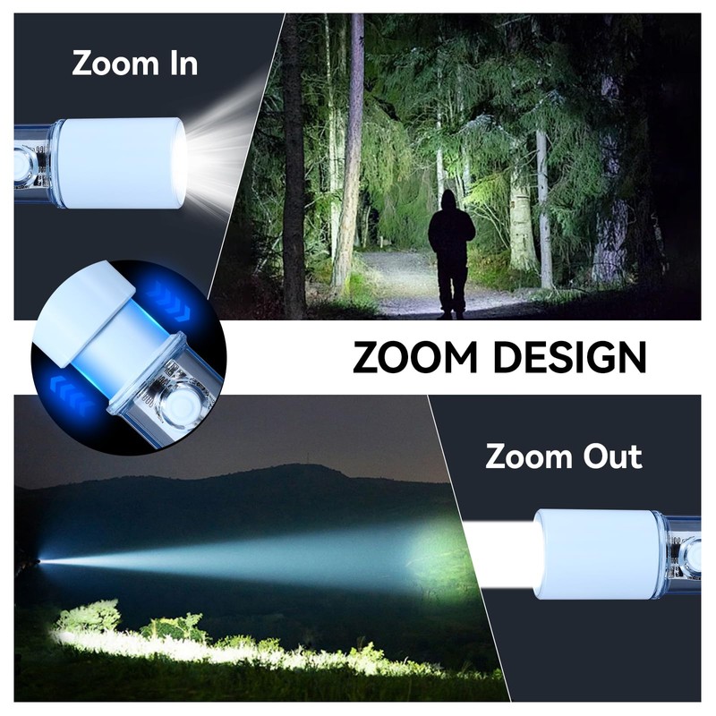 VAVOFO Blue LED Tactical Flashlight - USB-C Rechargeable, High Lumen,