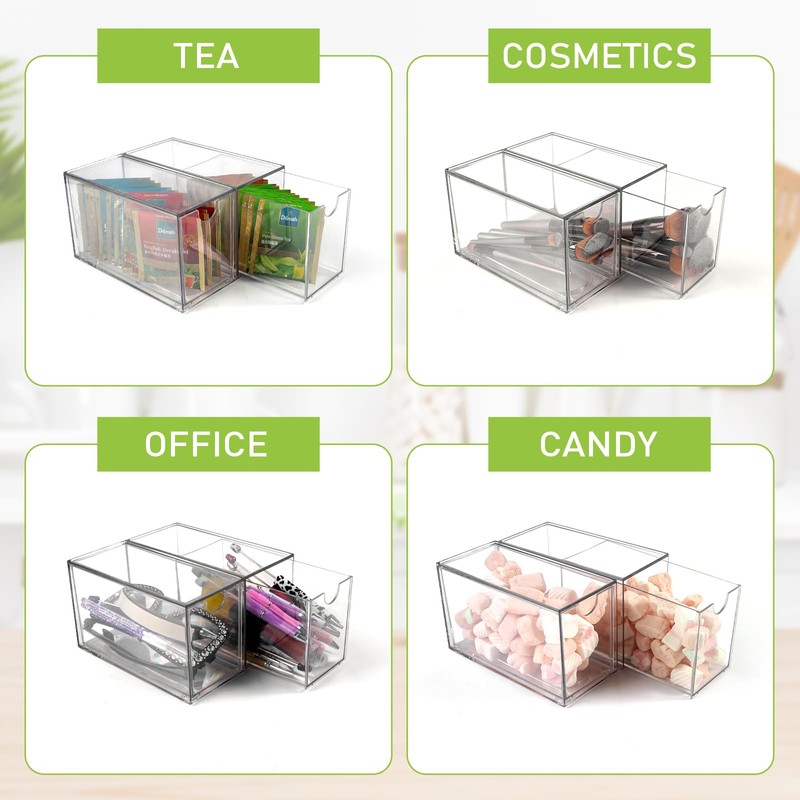 Ettrick 6 Pack Stackable Tea Bag Organizer, Clear Acrylic Tea