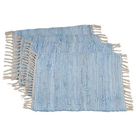 SARO LIFESTYLE 4867.A1420B Amalfi Collection Striped Chindi Placemats (Set of 4) 14" x 20" Aqua