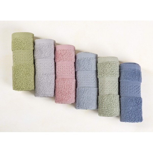 Cleanbear Pure Cotton Wash Cloths Face Cloths, 6 Colors per Set, 13 x 13 Inches (Light Blue, Jade Green, Light Green, Grey, Light Grey, Pink)