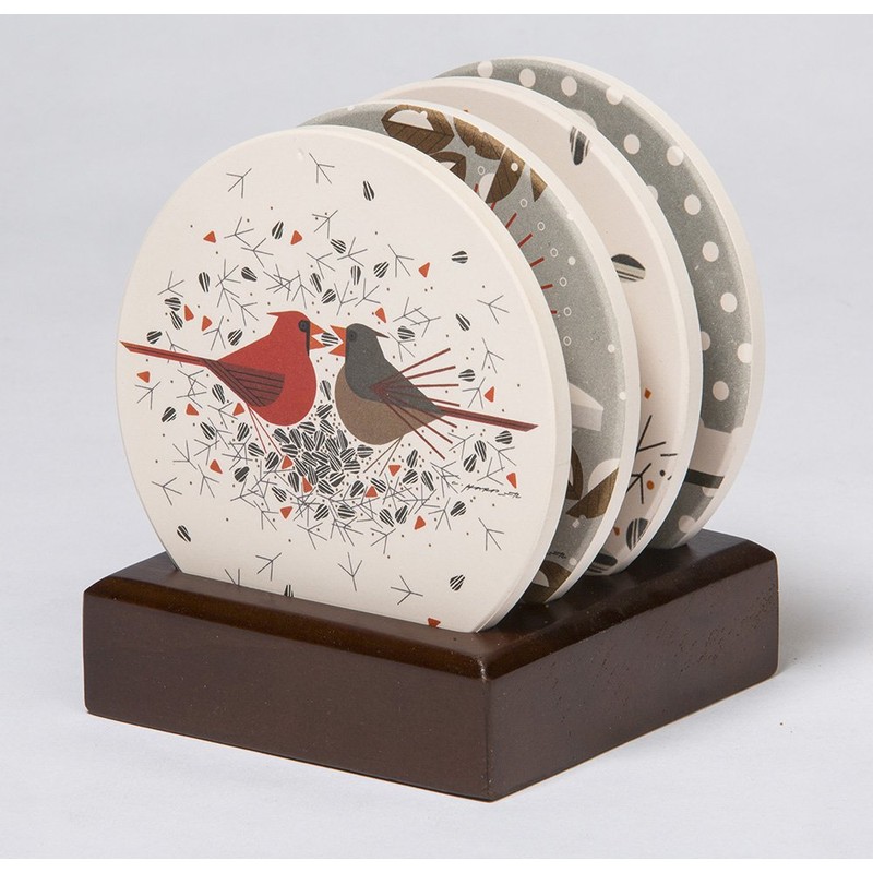 Charley Harper Cardinals Absorbent Stone Coaster Set