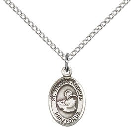 F A Dumont Sterling Silver St. Thomas Aquinas Pendant with 18" Stainless Steel Lite Curb Chain. Patron Saint of Catholic Schools/Students