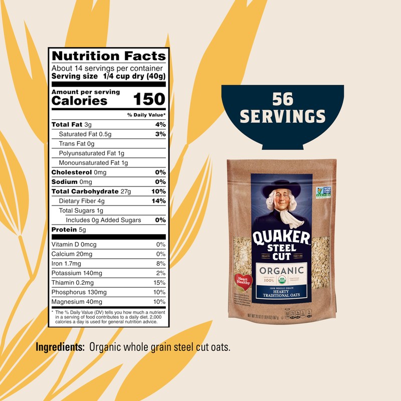 Quaker Steel Cut Oats, USDA Organic, Non GMO Project Verified,
