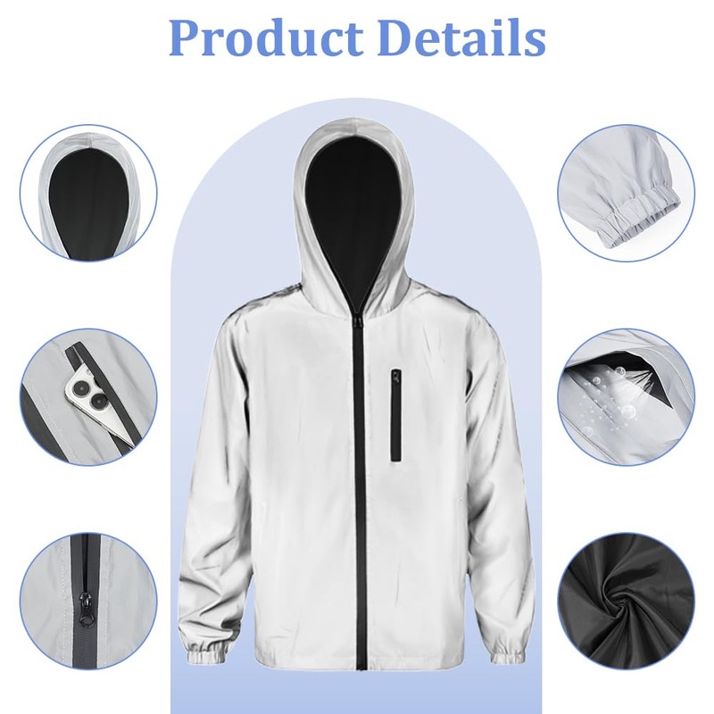 BSBUY Men Reflective Cycling Jacket Totally Reflective Silver Hi Vis