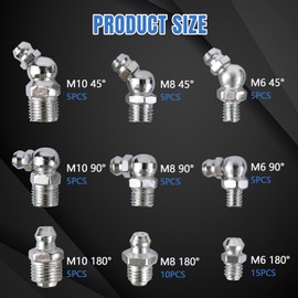 Hbxdeco 60PCS Metric Grease Fittings Kit, M6 M8 M10 1/4" 1/8" 45 90 180 Degree Hydraulic Grease Gun Zerk Assortment Kit, Straight & Angled Zerk Fittings for Automotive & Machinery Lubrication (60 PCS)
