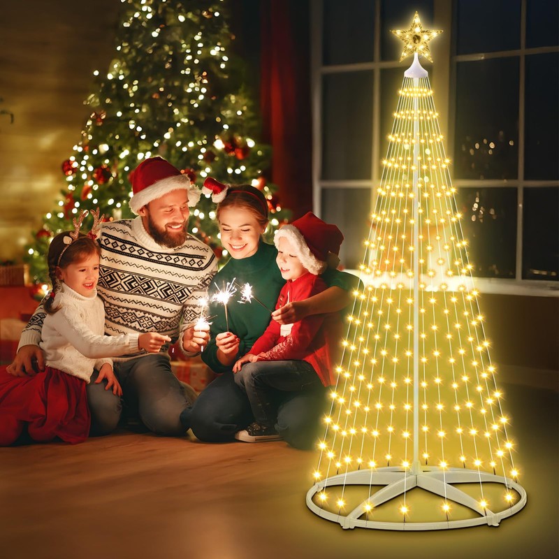 AMIPEPE 6ft Solar Christmas Tree Lights Outdoor, 250 LEDs Remote