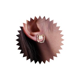 Atentuyi Boho Irregular Square Earrings Gold Tiny Birthstone Earrings Hollow Square Stud Earrings Square Hoop Earrings Brown Gemstone Earrings Jewellery for Women and Girls, Alloy Steel