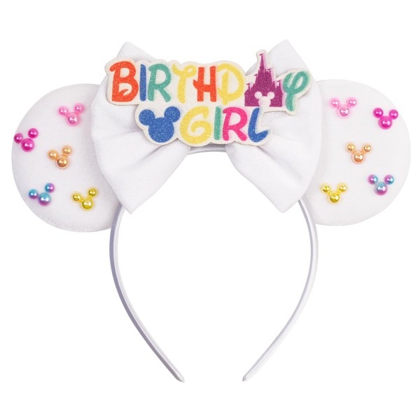 bianbaistar White Mouse Ears Headband, Matte Bow & Pastel Accents