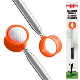 FINGER TEN Golf Ball Retriever Pole for Water Telescopic 9 Feet 12 Ft with Golf Towel, Golf Ball Grabber Picker Hinged Cup Retractable Stainless Steel Shaft (Orange, 12 Ft)