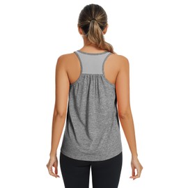 ANYFITTING Built in Bra Tank Tops for Women Workout Loose Fit Yoga Camisoles,Grey, Small