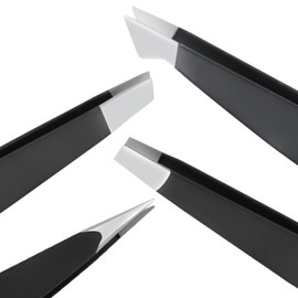 SIVOTE 4-Pack Tweezers Set - Professional Stainless Steel Tweezers for Eyebrows and Facial Hair Removal - Precision Tweezers for Men and Women, Black
