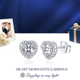 LAVUMO Moissanite Earrings for Women 925 Silver Heart Moissanite Stud Earrings