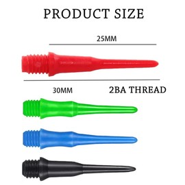 SURALIN Pack of 144 Plastic Dart Tips with 2BA Thread, Plastic Tips, Dart Tips, Dart Rubber O-Ring Dart Tips, Soft