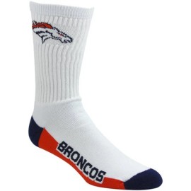 For Bare Feet Denver Broncos Men's Crew Socks Large Size 10 to 13 White