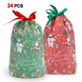 Konsait 24Count Christmas Party Bags, Christmas Drawstring Gift Bags, Christmas Goody Bags, Christmas Holiday Treats Bags Xmas Accessories Christmas Party Favors Supplies Candy Presents Or Gift Wrapping