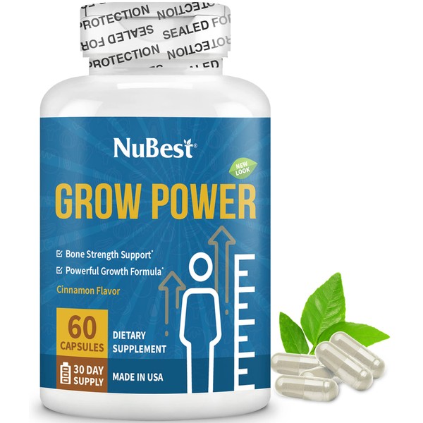 NuBest Grow Power - Powerful Formula for Strong Bones - Supports Healthy Development, Overall Health with Calcium, Phosphorus, Zinc & More for Children (10+) & Teens - 60 Capsules | 1 Month Supply