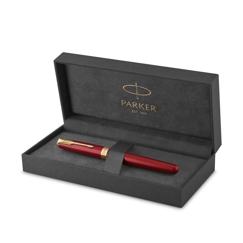 PARKER Sonnet Fountain Pen, Red Lacquer with Gold Trim, Medium