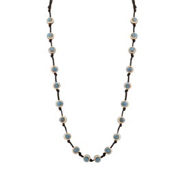 MINACHI Hippie Boho Blue Ceramic Bead Long Strand Necklace, Black Waxed Cord, Bohemian Beach Summer Jewelry Gift for Women