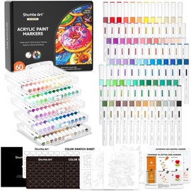 Shuttle Art Automatic Ink Control Acrylic Paint Markers, 36/60 Colors Brush Tip Acrylic Paint Pens for Rock Painting, Ceramic, Wood, Canvas, Glass, Stone, Fabric, Card Making, DIY & Art Supplies springtok - Color: 60 Colors-Transparent Acrylic Box