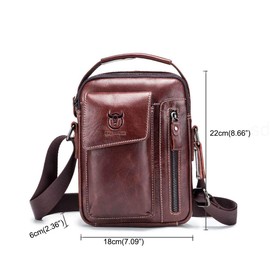 Chest Bag Men Genuine Leather Chest Bag, BULLCAPTAIN Crossbody Shoulder Bag Sling Bags Backpack Messenger Bag Daypack For Business Casual Sport Hiking Travel Dark Brown