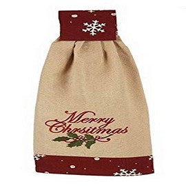 Home Collection by Raghu Merry Christmas Tab Towel, 16.5 by 18.5-Inch, Nutmeg/Barn Red, Set of 2