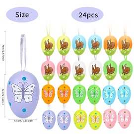 Plastic Easter Eggs, Pack of 24 Easter Eggs for Hanging, Colourful Easter Eggs Decoration, Easter Eggs for Outdoors, Easter Eggs Hanging, Easter Eggs Decoration, Easter Eggs with Ribbon for Easter