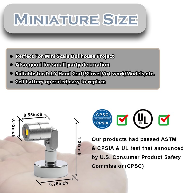 Suzeyar Metal Miniature LED Light,Tiny Spot Lights with Magnet Base,Battery