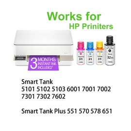 FADFAWN 31 Ink Bottle Set(4-Pack, BK/C/M/Y) - Replacement for HP 32XL Black Ink Bottle for Smart Tank5101 5102 5103 6001 7001 7002 7301 7302 7602 Smart Tank Plus 551 570 578 651 Printer