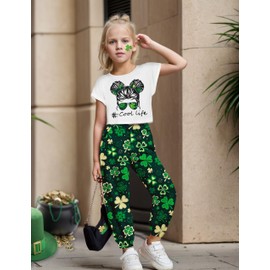 CRISONE St Patrick'S Day Outfits for Girls Size 10-12 11 Year Old Figure Graphic Crop Tops Shirts Pants St Patrick Day Outfit for Girls Teen