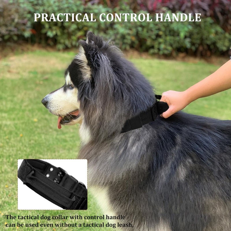 Tactical Dog Collar with Handle, Military Adjustable Heavy Duty Metal