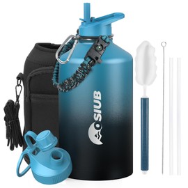 Insulated Water Bottle 128 oz, Triple Wall Vacuum Stainless Steel(Cold for 48 Hrs),Leak Proof & BPA-Free,One Gallon Water Bottle with Reflective Paracord & Flip Straw for Sports & Travel, Indigo-Black