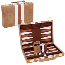 Gesserit Backgammon Set 2 Players Classic Backgammon Set for Adults Board Game with High-Quality PU Leather Case Portable and Travel Backgammon Set (Retro Brown, 11 Inches)