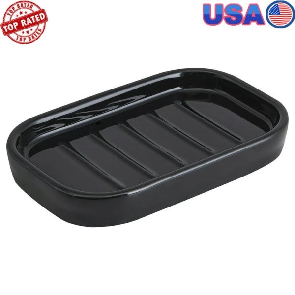 Unbranded Black Ceramic Soap Dish Basic for Bathroom Countertop Practical