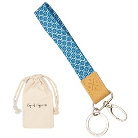 Things of Happiness Short Lanyard with Key Ring and Carabiner | Key Ring Faux Leather | Keychain as a Gift for Men and Women | Lanyard Short for Car, Home, Bicycle Keys, blue, white, s