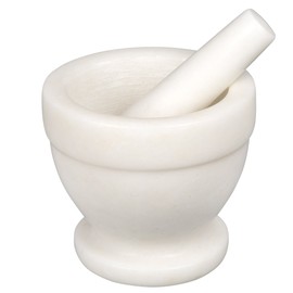 Creative Home Natural Marble Mortar and Pestle Set Guacamole Molcajete Bowl Kitchen Spices Herbs Pesto Grinder, 5.3" Diam. x 4.5" H, Off-White (Color May Vary)