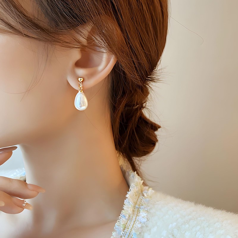 Pearl Earrings 14K Gold Plated Teardrop Pearl Drop Dangle Earrings