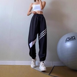 Girls' Korean Style Loose Fit Summer Thin Fitness Harem Jogger Pants with Cuffed Ankles Yoga M (Recommended for 50.50 Kg-60.00 Kg) / Black 5ea