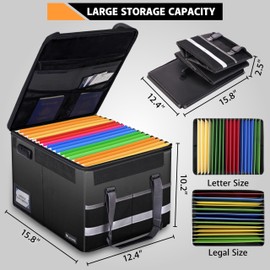 Fireproof Document Box with Lock – file organizer & fireproof document bag with Zipper, Pockets & Portable Handle – Collapsible File Storage for Legal/Letter Folders – Black (15.5 × 12.2 × 10in)